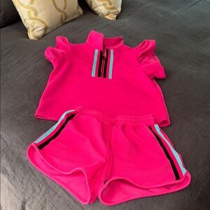 Vibrant Pink Two-Piece Set with Stripes